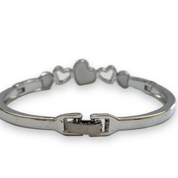 Silver Heart Rhinestone Bangle Bracelet - Picture 2 of 2